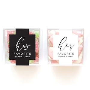 His & Her Favorite Wedding Favor Cubes - Wedding Favor Cube - Clear Acylic Cube - Personalized Favor Boxes - Clear Candy Cube - SET OF 10
