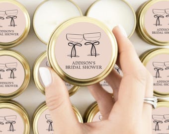 Gold Candle Tin Favor - Bridal Shower and Engagement Party Favors - Wedding Favor Candles - Cheers Coupe Design - Mini Candle Gift