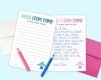 Camp Stationery for Summer Camp - Camp Stationary - A Note From Camp - Hello From Camp Stationary - Personalized Camp Note + Envelopes