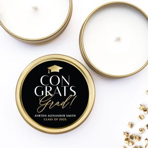 Graduation Party Favors - One Degree Hotter Candles - 2025 Grad Candle Favors - Personalized Favors - Bulk Candle Favors - Gold Candle Tin