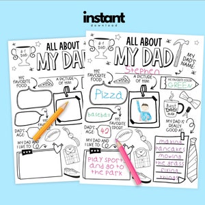 Father's Day PRINTABLE Coloring Page - All About My Dad - INSTANT DOWNLOAD - Fill in the Blank Coloring Page for Dad - Kids Gift for Dad