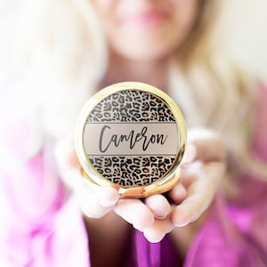 Leopard - Gold Compact Mirror - Rose Gold Compact Mirror Personalized - Bride Compact - Bridesmaid Personalized Gift - Bridesmaid Compact