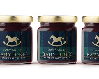 Elegant Baby Shower Jam Jar Favor - Rocking Horse Baby Shower - Blueberry Jam - Plaid Baby Shower Favors - Personalized Shower Favors