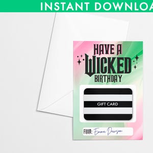 Have A Witch Birthday INSTANT DOWNLOAD - Good Witch Gift Card Holder -  Pink Witch Birthday Card - Pink & Green Birthday Card PRINTABLE