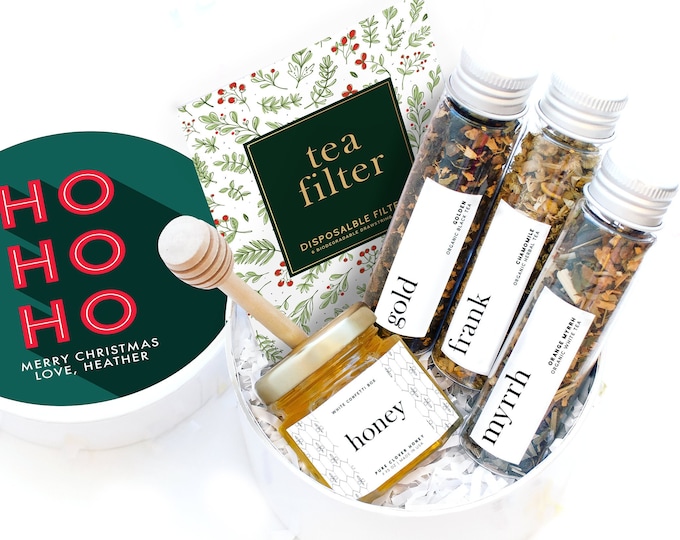 Christmas Gift Set Mini - Tea Honey Gift Box - Christmas Gift Ideas - Holiday Gift Idea - Merry Christmas Gift - Personalized Christmas Gift