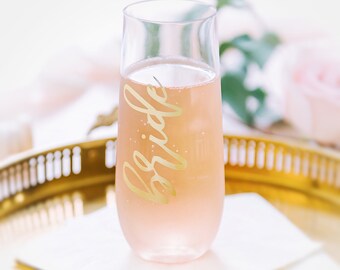 Bride Champagne Flute - Stemless Bride Champagne Flute - Engagement Gift - Bride GLASS flute - Gift for Bride - Bride Gift Idea