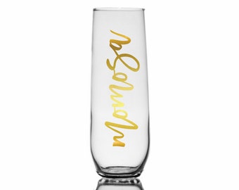 Momosa Champagne Flute - Stemless Mother's Day Champagne Flute - Mother's Day Gift - Gift for Mom's - New Mom - Mimosa Champagne Flute Mom