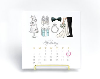Wedding Countdown - Custom Wedding Annual Calendar - Save the Date Gift - Watercolor Calendar - Bridesmaid Gift - Engagement Gift - 5" x 5"