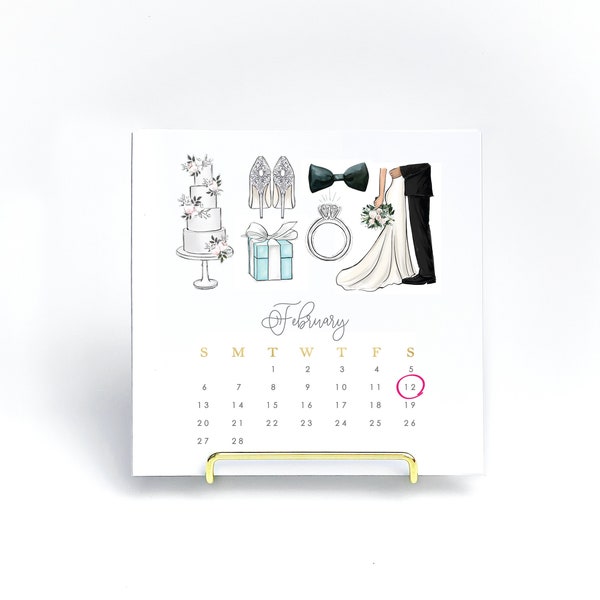 Wedding Countdown - Custom Wedding Annual Calendar - Save the Date Gift - Watercolor Calendar - Bridesmaid Gift - Engagement Gift - 5" x 5"