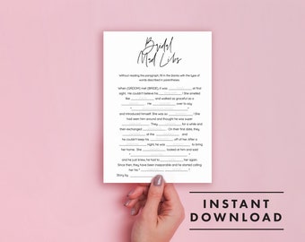 Bachelorette Party Mad Libs Game - INSTANT DOWNLOAD - Minimalist Bachelorette Party Game - Bachelorette Game Printable - Bachelorette Games