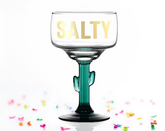 Margarita Glass - SALTY Margarita Glass - Cactus Margarita - Bachelorette Party Favor - Girls Weekend Cups - SALTY Glass - Birthday Gift