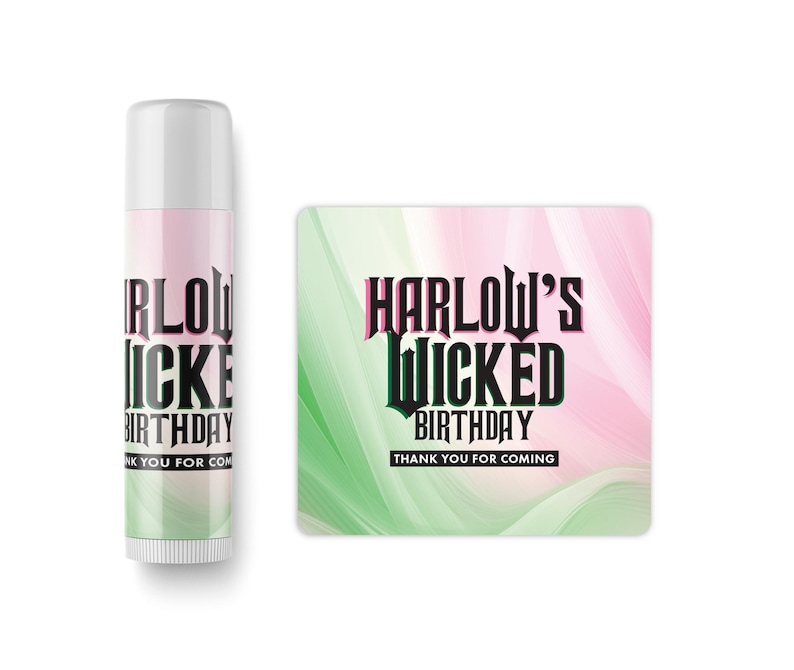 Good Witch Birthday Favors - SET of Girls Birthday Lip Balm - Pink & Green Birthday - Pink Witch Party Favors - Green Witch Party Favor image 1