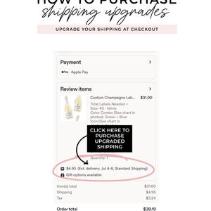 a shopping cart with a product called "Custom Champagne Lab..." priced at $31.00. The cart also contains a total of four bottles of wine, with one bottle being a "Color Champagne Box Chart" and the other three being "White" bottles. The cart is being purchased at a checkout, and the total cost is $39.19.