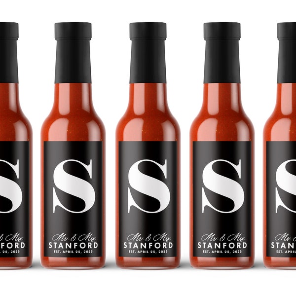 BULK Wedding Favor - SET OF Full Size Bottle Hot Sauce - Custom Shower Favors - Wedding Favors - Party Favors - Couples Shower Favors