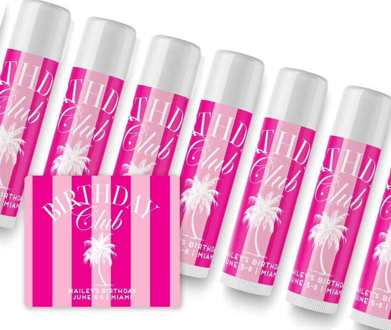 Birthday Club Lip Balm - Beach Birthday Favors - Birthday Club - Custom Lip Balms SET - Champagne Coupe - Palm image 10