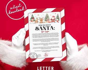PRINTABLE Personalized Letter from Santa Claus - From The Desk of Santa - Christmas Eve North Pole Mail -Instant Download Editable Template