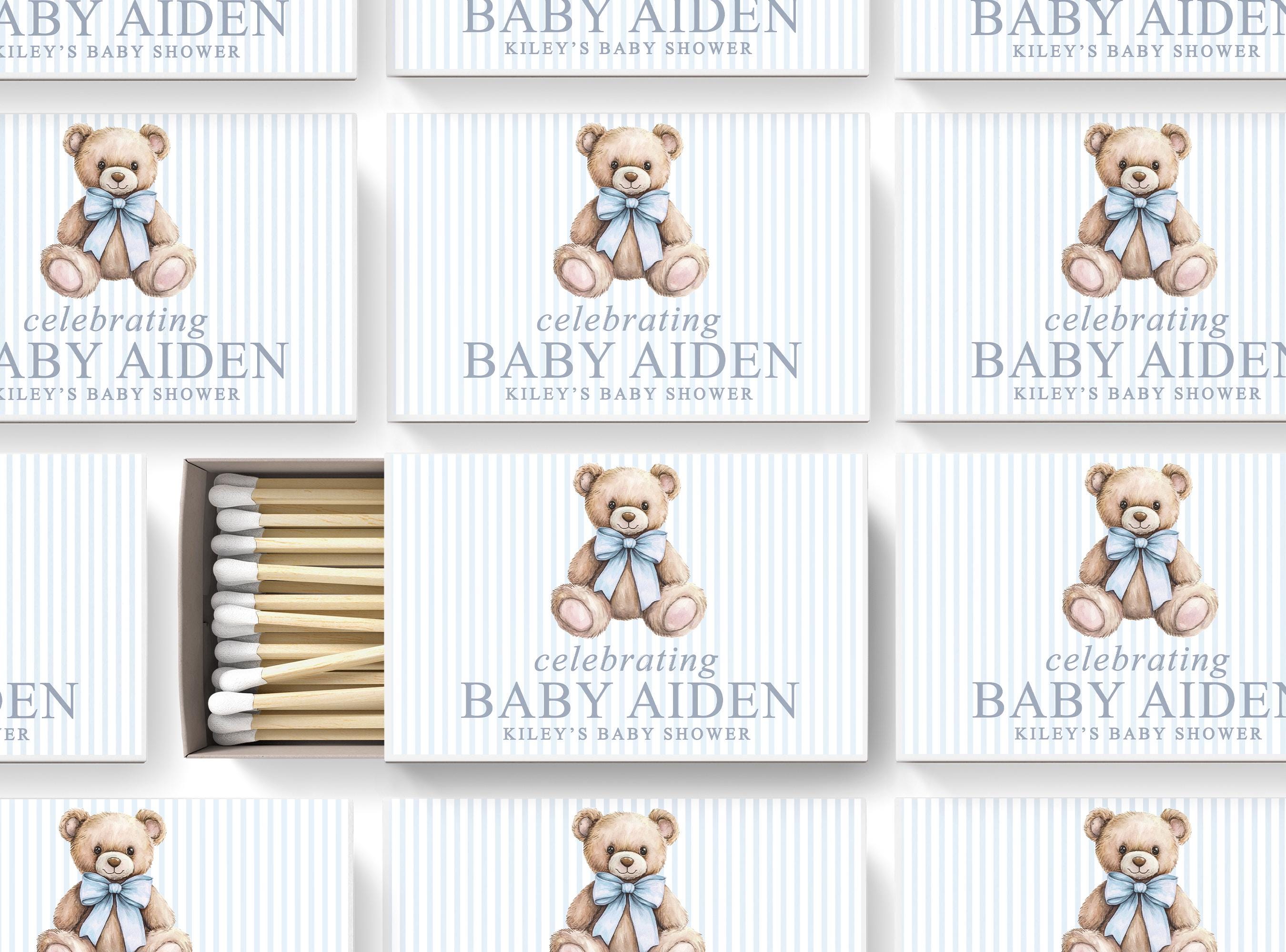 Elegante Teddybär Baby Shower Matchbook Favors - Preppy Plaid Baby Shower Favor - Teddybär Shower Favor - Navy Plaid Baby Shower Favor