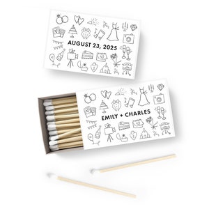 Custom Match Boxes - SET OF 50 - Hand Drawn Wedding Matches  - Custom Matches - Wedding Favors - Bridal Shower Favors - Custom Party Favors