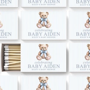 a collection of baby shower invitation cards, each featuring a teddy bear and the text "celebrating BABY AIDEN KLEYLEY'S BABY SHOWER".
