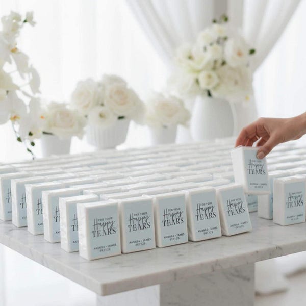 Wedding Tissues - For Your Happy Tears - Modern Wedding Favor - Mini Personalized Tissues - Party Favors - Bridal Shower - Custom Labels