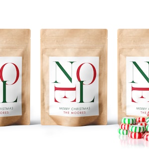 SET OF 10 Christmas Candy Bags - Personalized Holiday Treat Bags - Christmas Favor Bags - Holiday Coffee Bags - Holiday Baking Pouches