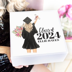 Graduation Gift Box - Class of 2024 - Graduation - Custom Illustration Box - Custom Gift Box - Personalized Gift Box - White Confetti Box