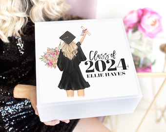 Graduation Gift Box - Class of 2024 - Graduation - Custom Illustration Box - Custom Gift Box - Personalized Gift Box - White Confetti Box