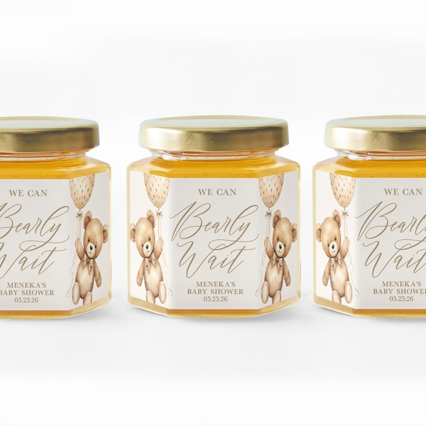 We Can Bearly Wait Honey Jar - BULK Honey Baby Shower Favors - Baby Shower Favors for Guests - Honey Pot - Mini Honey Glas Jar with Dipper
