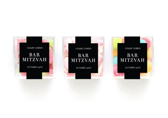 Mazel Tov Favor Boxes - SET of Bat Mitzvah Party Favors - Candy Favor Cube - Clear Cube - Bar Mitzvah Favor Boxes - Clear Candy Cube