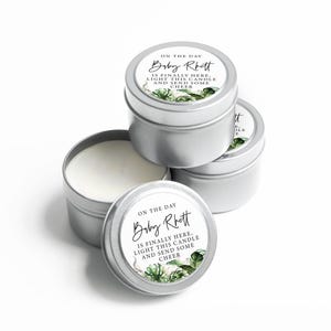Prayer Candle Favors - New Baby Prayer Candle - Shower Gift for Guests - Custom Baby Shower Favor - BULK Candle Favor - Silver Candle Tins