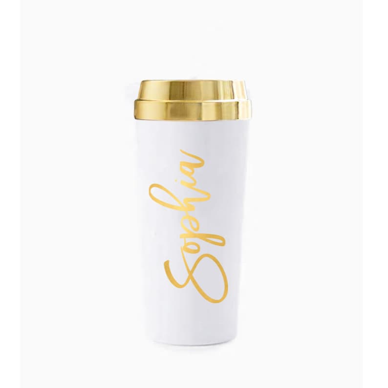 Bridesmaid Gift Personalized Tumbler White Gold Tumbler Etsy