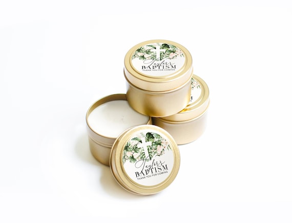 Confirmation Candle Favors - First Communion Favors for Guests - Christian Candle - BULK Candle Favors - Baptism Keepsake Gold Candle Tin