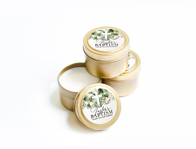 Confirmation Candle Favors - First Communion Favors for Guests - Christian Candle - BULK Candle Favors - Baptism Keepsake Gold Candle Tin bild 1