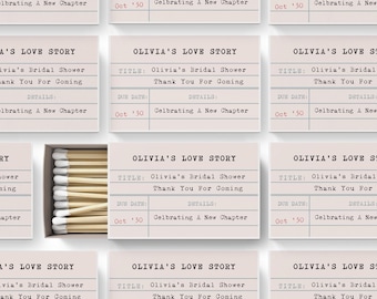 A New Chapter Library Card - Wedding Shower Matches SET OF 50 - Book Themed Bridal Shower Favors - Bridal Shower Favor - Chapter Favors