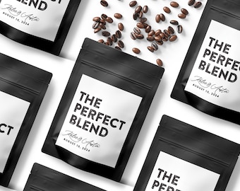 LABELS ONLY - Perfect Blend Wedding Favor - Coffee Wedding Favor Bags - Customizable Colors - Wedding Shower Favors - White Confetti Box