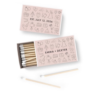 Custom Match Boxes - SET OF 50 - Hand Drawn Wedding Matches  - Custom Matches - Wedding Favors - Bridal Shower Favors - Custom Party Favors