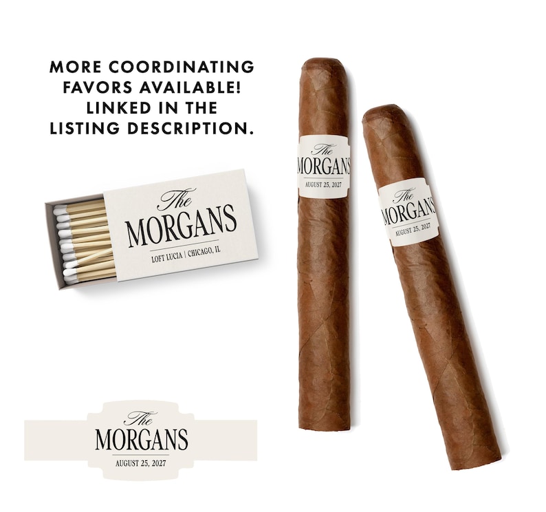 two cigar tobaccos, each with a label that reads "The Morgans" and "August 25, 2007". The image also includes a box of matches and a listing description.