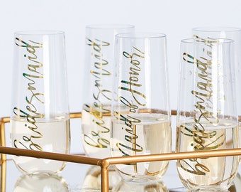 Champagne Flutes - Stemless Bridesmaid Champagne Flute - Maid of Honor Gift - Bridesmaid Proposal Gift - Bridesmaid Box