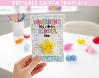 Squishy-Karte zum Schulanfang – SOFORT-DOWNLOAD – Digitaler Download zum Schulanfang – Geschenk für Lehrer zum Schulbeginn – CANVA