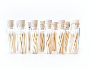 Glass Matches BULK SET OF 10 - Wedding Favors - Shower Favors - Party Favors - Match Bottle Favors with Cork Top - Strike on Bottom