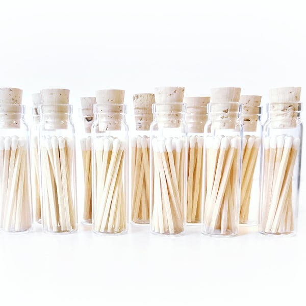 Glass Matches BULK SET OF 10 - Wedding Favors - Shower Favors - Party Favors - Match Bottle Favors with Cork Top - Strike on Bottom