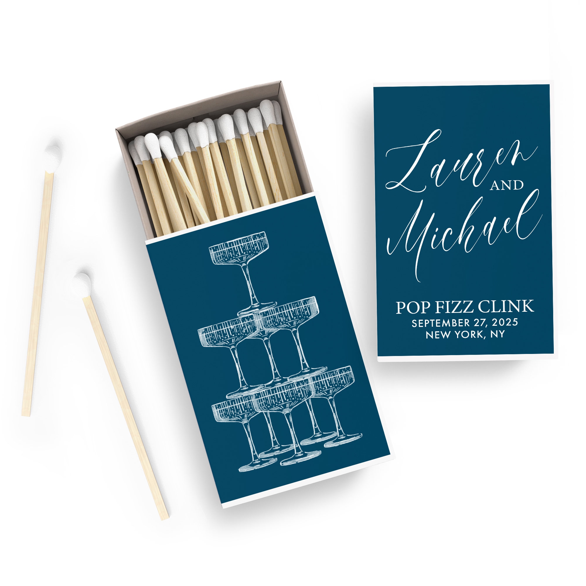 (Set of 50)Personalized Matches, Wedding Favors, Champagne Tower, Reception Favors, Bridal Shower, Engagement, Custom Party Favors