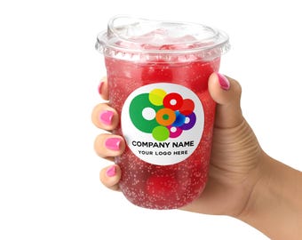 Your Logo Here - Clear Plastic Cups with Labels – Logo Marketing - Business Logo - Custom Logo Bulk Favors - Branded Cups