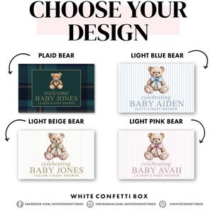 The image is a collage of four different teddy bear designs, each with a unique color and style, along with text that describes the bear and its design.