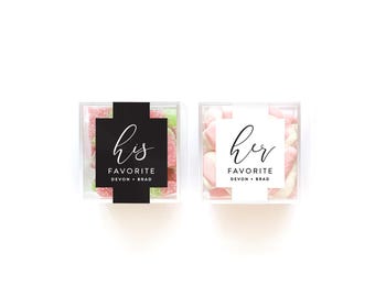 LABELS ONLY - Clear Cube custom label - Wedding Candy cube custom sticker - His Her Favorite - His Favorite Candy - Wedding Custom Label