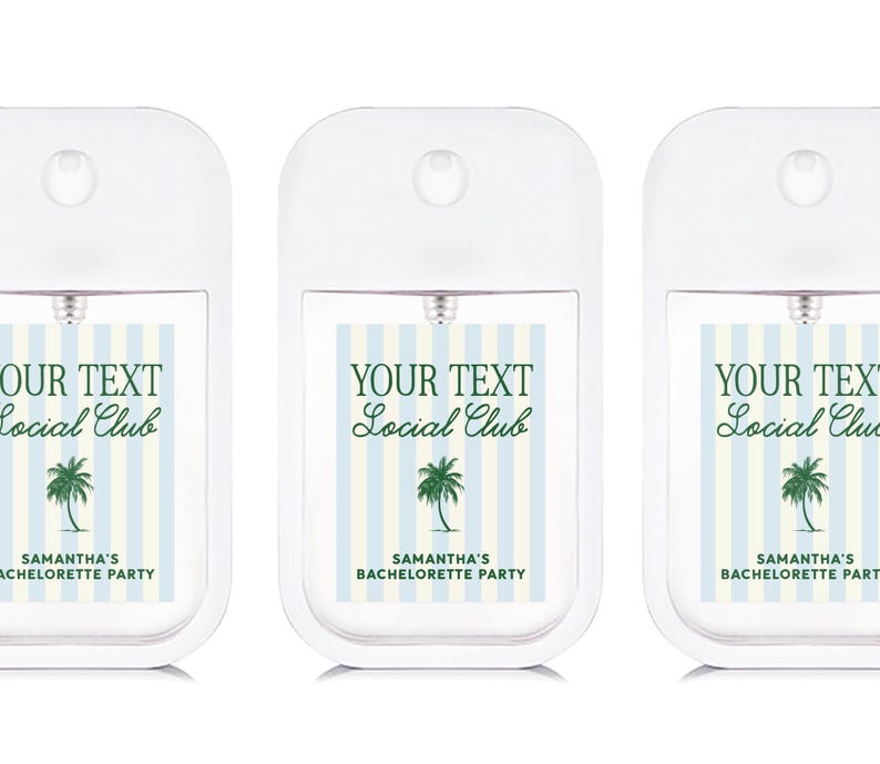 Three identical white spray bottles with text and graphics printed on them.