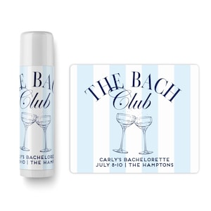 a bottle of lotion and a sticker with a design related to a bachelorette party.