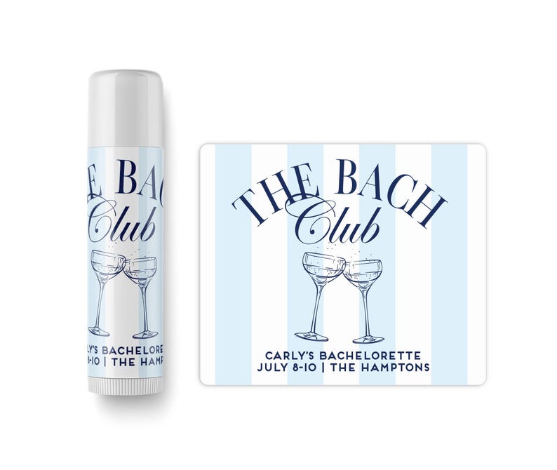 a bottle of lotion and a sticker with a design related to a bachelorette party.