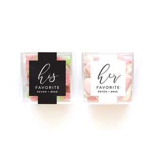 LABELS ONLY - Clear Cube custom label - Wedding Candy cube custom sticker - His Her Favorite - His Favorite Candy - Wedding Custom Label