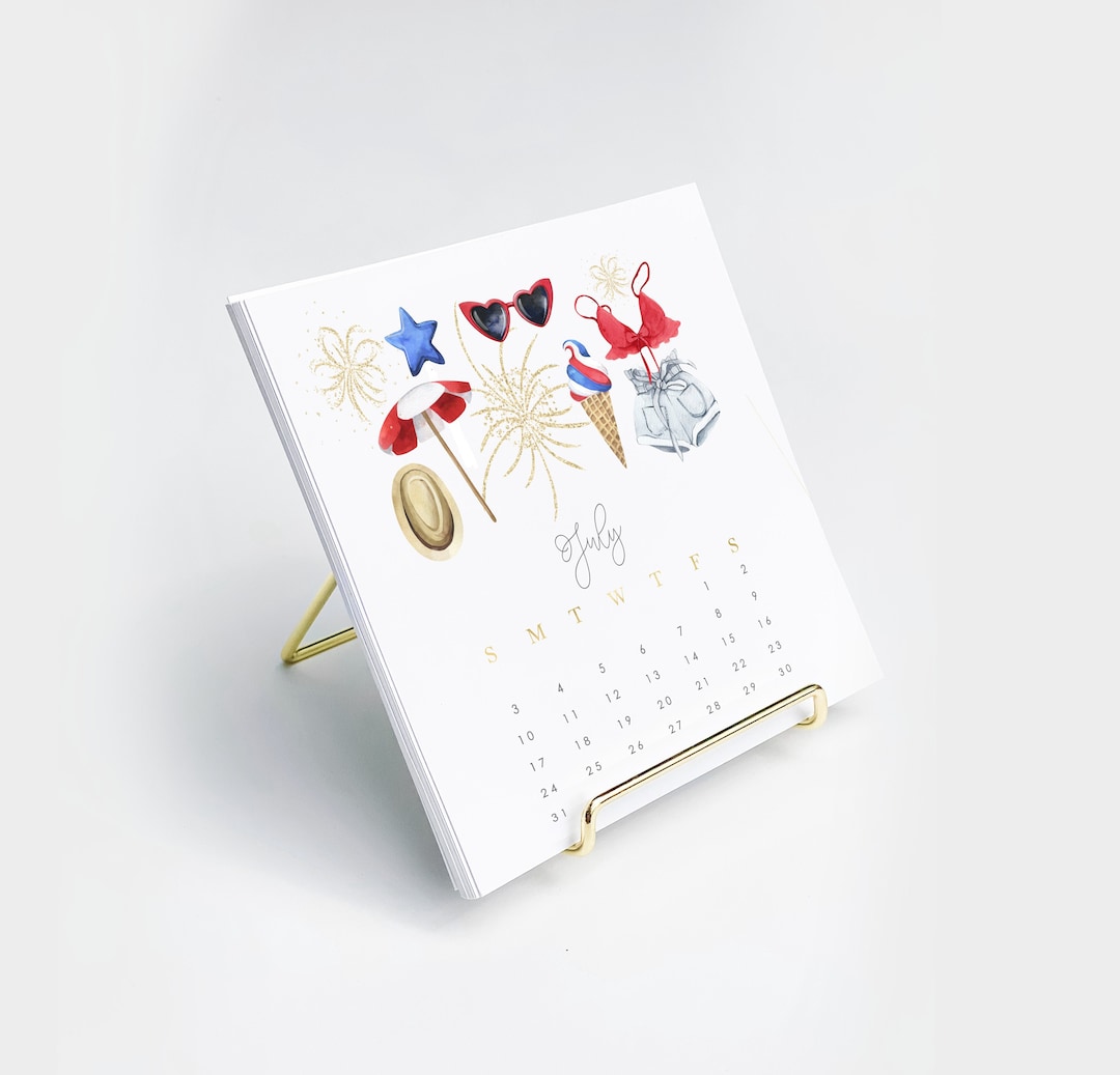 Desk Calendar Set Fashion Illustration Gift Calendar Gold Stand